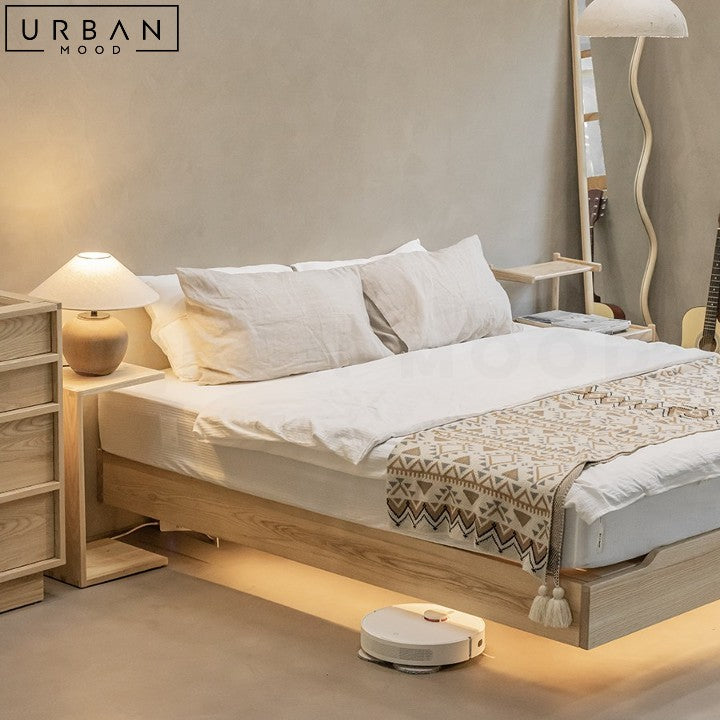 ESTEVES Japandi Solid Wood Platform Bed with Backlight - URBANMOOD