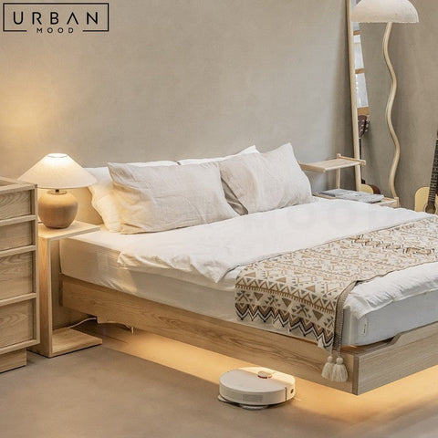 ESTEVES Japandi Solid Wood Platform Bed with Backlight - URBANMOOD