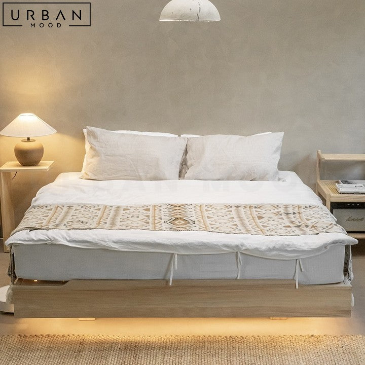 ESTEVES Japandi Solid Wood Platform Bed with Backlight - URBANMOOD