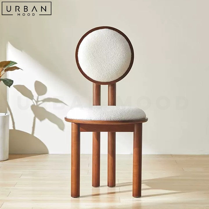 Elegant Oriental Boucle Dining Chair with Wooden Frame - URBANMOOD