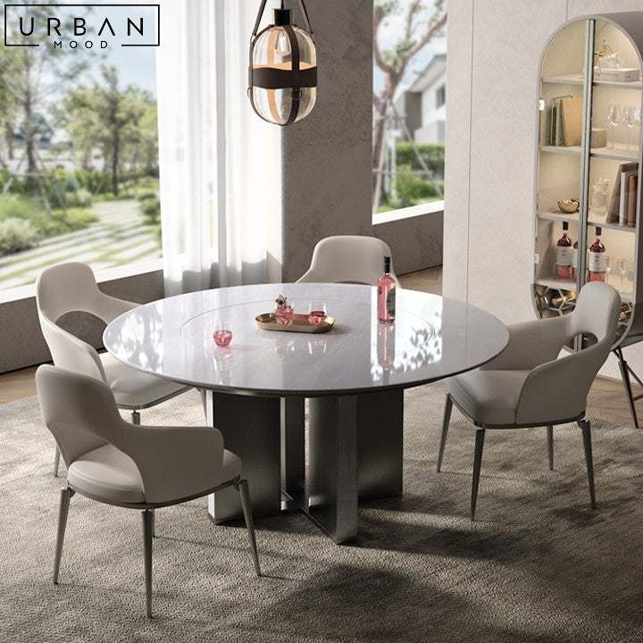 Exquisite Modern Round Marble Dining Table Stainless Steel Base - URBANMOOD