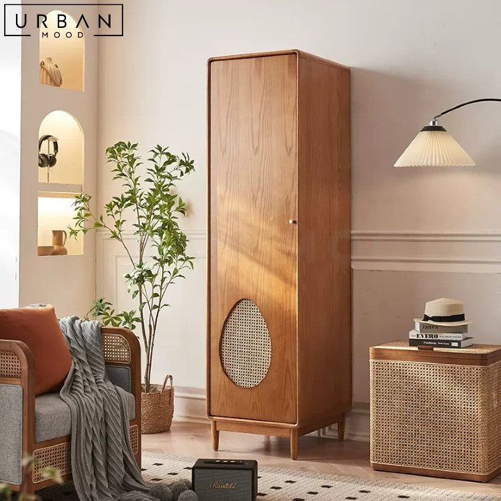 FLORY Japandi Solid Wood Wardrobe with Rattan Accents - URBANMOOD