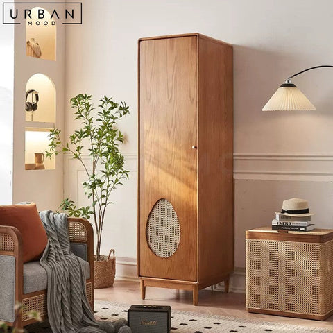 FLORY Japandi Solid Wood Wardrobe with Rattan Accents - URBANMOOD