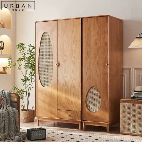 FLORY Japandi Solid Wood Wardrobe with Rattan Accents - URBANMOOD
