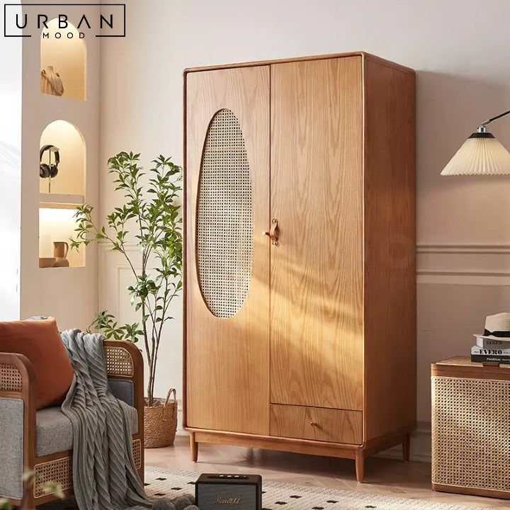 FLORY Japandi Solid Wood Wardrobe with Rattan Accents - URBANMOOD