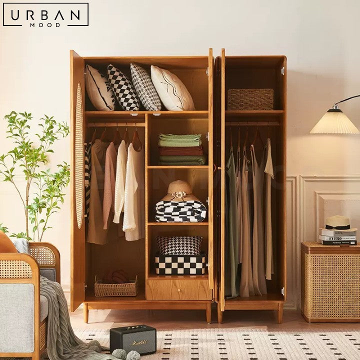 FLORY Japandi Solid Wood Wardrobe with Rattan Accents - URBANMOOD