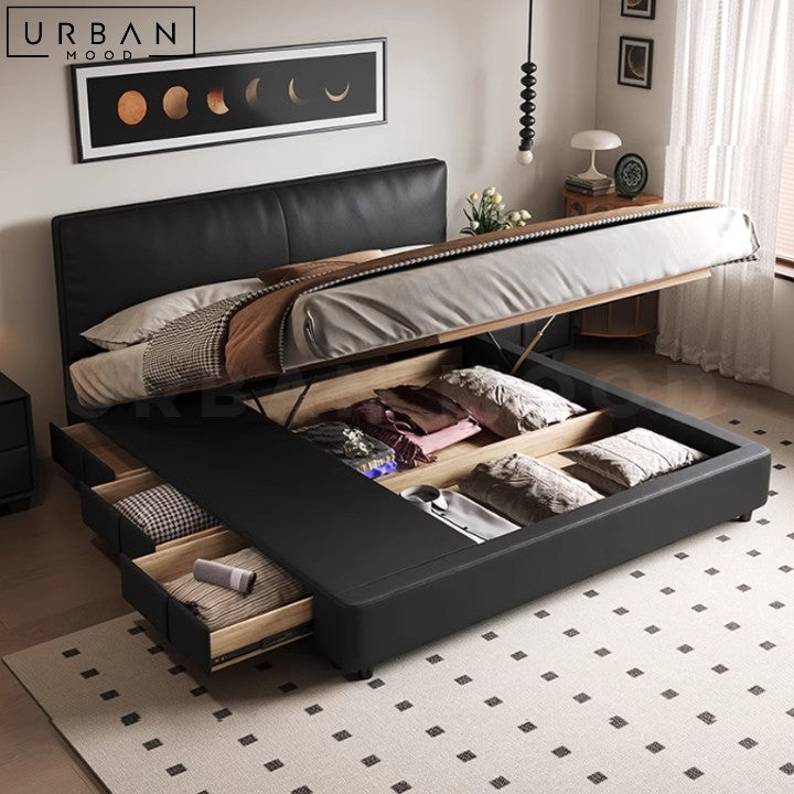 FOTIA Modern Leather Storage Bedframe with Drawers - URBANMOOD