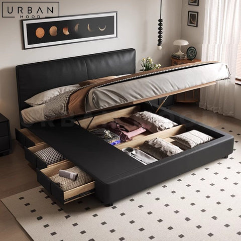 FOTIA Modern Leather Storage Bedframe with Drawers - URBANMOOD