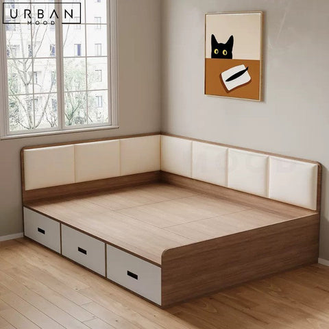 HAUGE Japandi Storage Bedframe with Padded Headboard - URBANMOOD