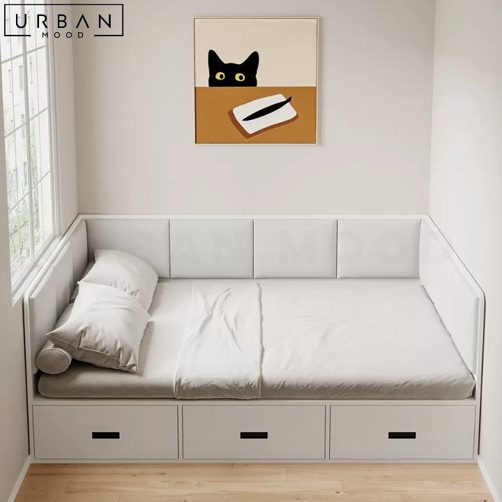 HAUGE Japandi Storage Bedframe with Padded Headboard - URBANMOOD