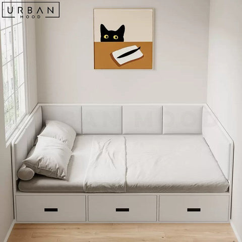 HAUGE Japandi Storage Bedframe with Padded Headboard - URBANMOOD