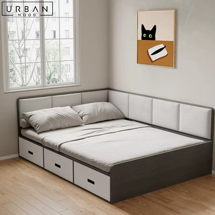 HAUGE Japandi Storage Bedframe with Padded Headboard - URBANMOOD