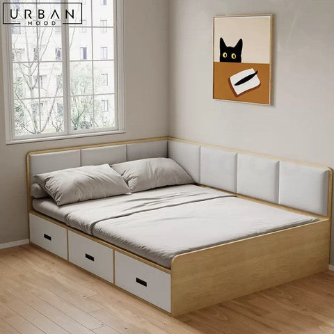 HAUGE Japandi Storage Bedframe with Padded Headboard - URBANMOOD