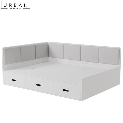 HAUGE Japandi Storage Bedframe with Padded Headboard - URBANMOOD
