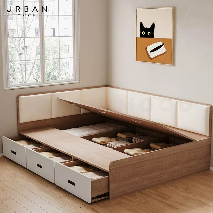 HAUGE Japandi Storage Bedframe with Padded Headboard - URBANMOOD