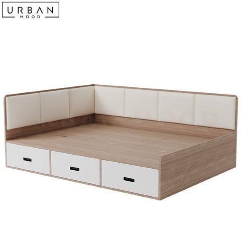 HAUGE Japandi Storage Bedframe with Padded Headboard - URBANMOOD