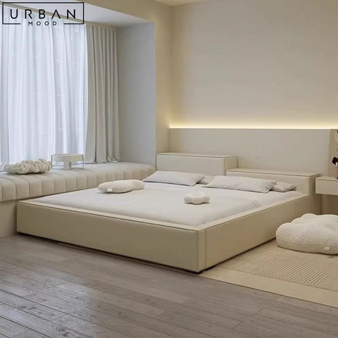HEDGARD Japandi Leathaire Upholstered Bedframe - URBANMOOD
