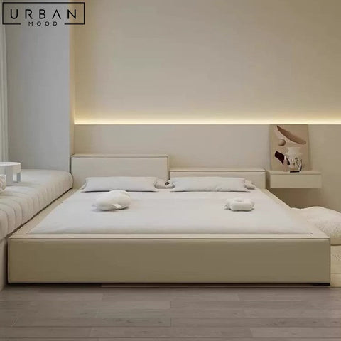 HEDGARD Japandi Leathaire Upholstered Bedframe - URBANMOOD