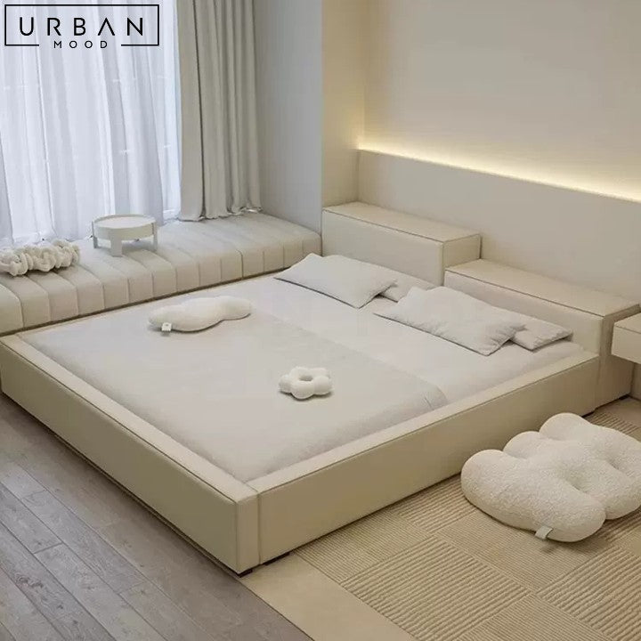 HEDGARD Japandi Leathaire Upholstered Bedframe - URBANMOOD