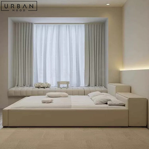 HEDGARD Japandi Leathaire Upholstered Bedframe - URBANMOOD