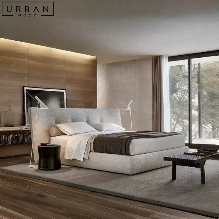 HILLS Modern Fabric Bedframe Pine Wood Structure - URBANMOOD
