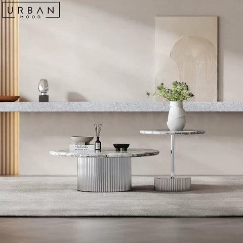 ILLI Modern Marble Coffee Table with Stainless Steel Base - URBANMOOD