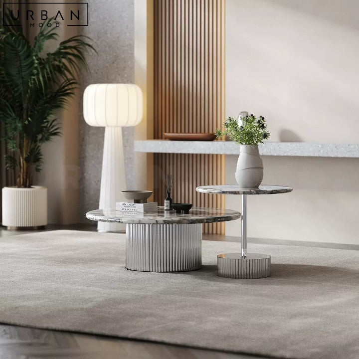 ILLI Modern Marble Coffee Table with Stainless Steel Base - URBANMOOD