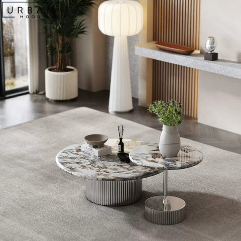 ILLI Modern Marble Coffee Table with Stainless Steel Base - URBANMOOD