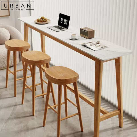ILYANA Modern Sintered Stone Bar Table with Pine Wood Legs - URBANMOOD