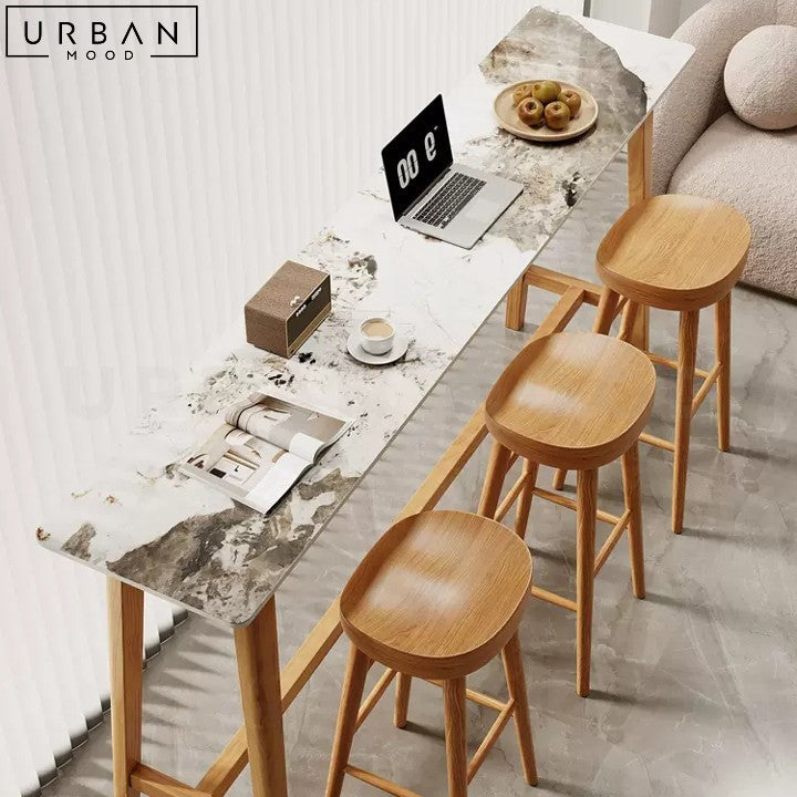 ILYANA Modern Sintered Stone Bar Table with Pine Wood Legs - URBANMOOD