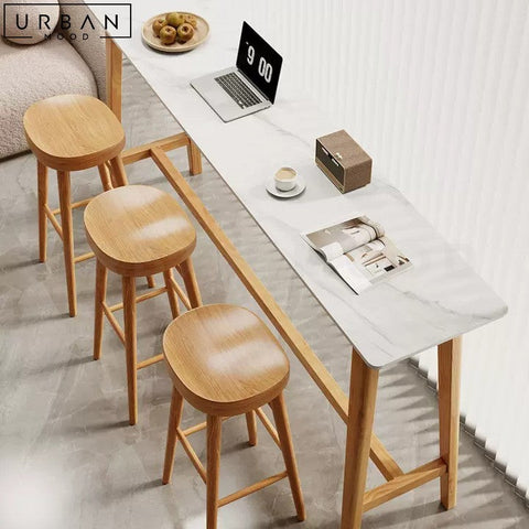 ILYANA Modern Sintered Stone Bar Table with Pine Wood Legs - URBANMOOD