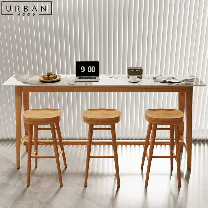 ILYANA Modern Sintered Stone Bar Table with Pine Wood Legs - URBANMOOD