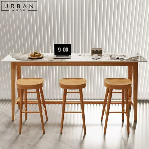 ILYANA Modern Sintered Stone Bar Table with Pine Wood Legs - URBANMOOD
