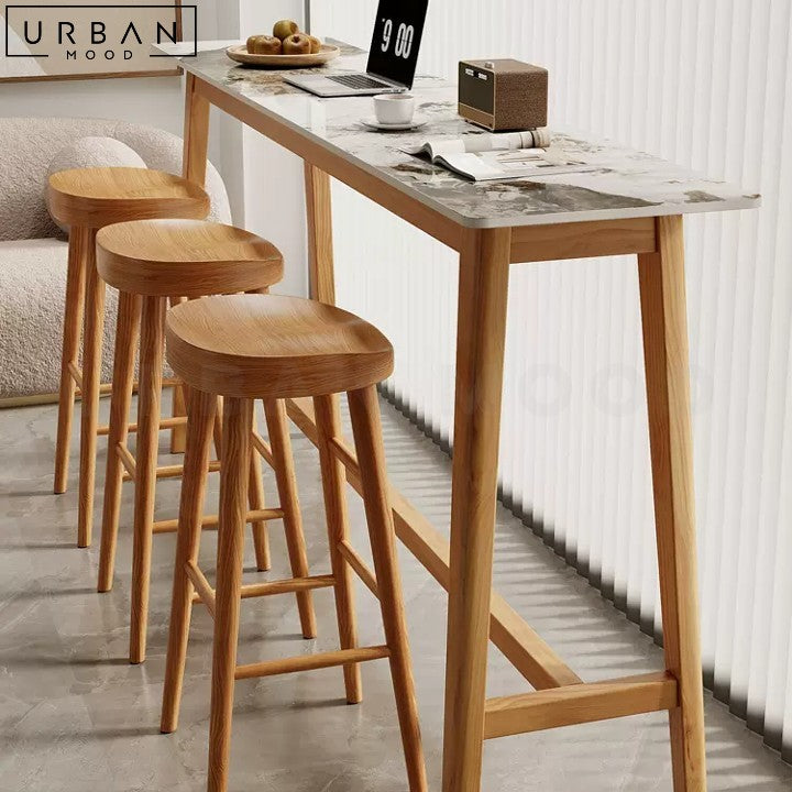 ILYANA Modern Sintered Stone Bar Table with Pine Wood Legs - URBANMOOD
