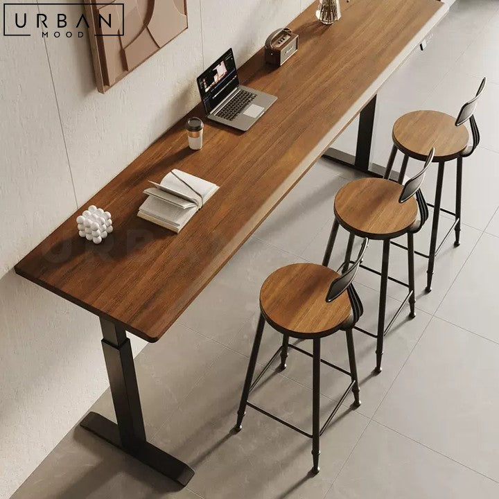 Industrial Solid Wood Adjustable Bar Table - URBANMOOD
