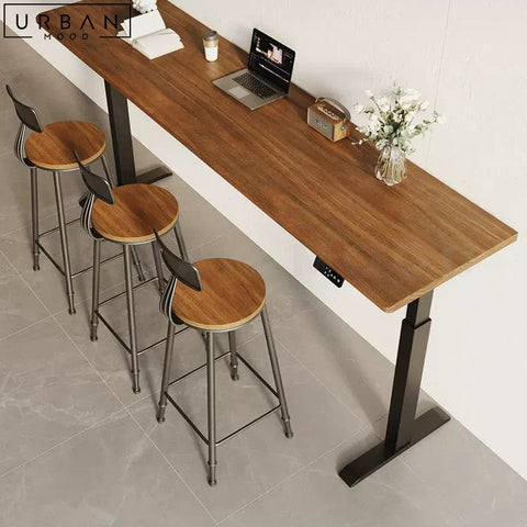 Industrial Solid Wood Adjustable Bar Table - URBANMOOD