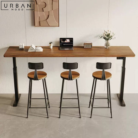 Industrial Solid Wood Adjustable Bar Table - URBANMOOD