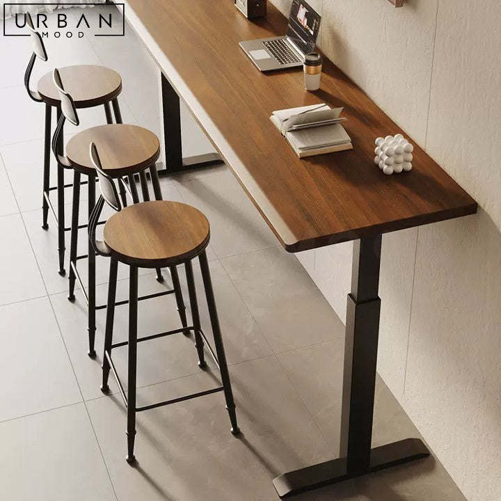 Industrial Solid Wood Adjustable Bar Table - URBANMOOD