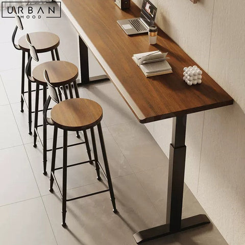 Industrial Solid Wood Adjustable Bar Table - URBANMOOD