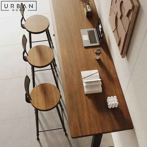 Industrial Solid Wood Adjustable Bar Table - URBANMOOD