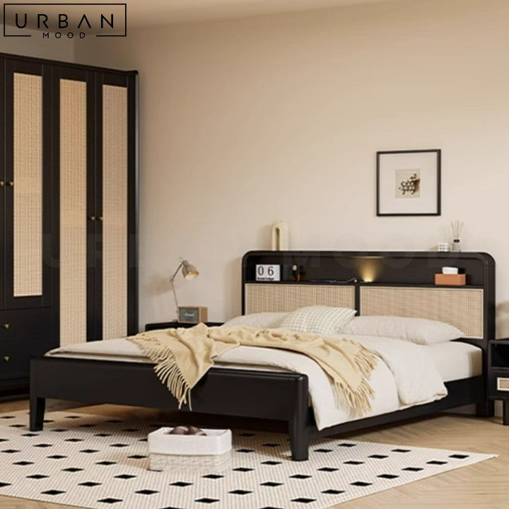 JEPPESEN Japandi Rattan Bedframe Modern Rubber Wood - URBANMOOD