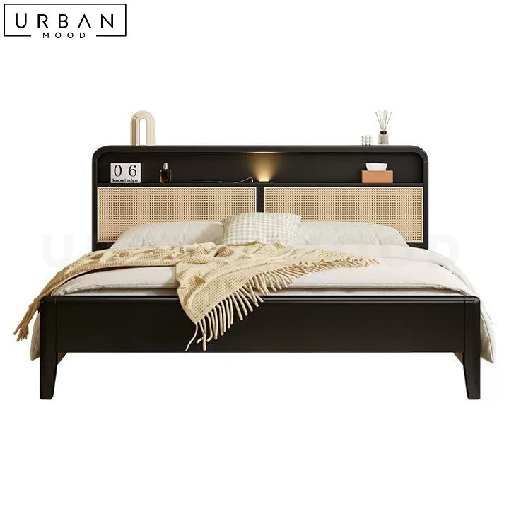 JEPPESEN Japandi Rattan Bedframe Modern Rubber Wood - URBANMOOD