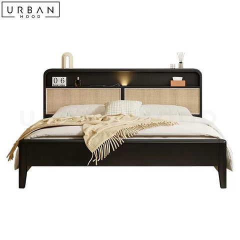 JEPPESEN Japandi Rattan Bedframe Modern Rubber Wood - URBANMOOD