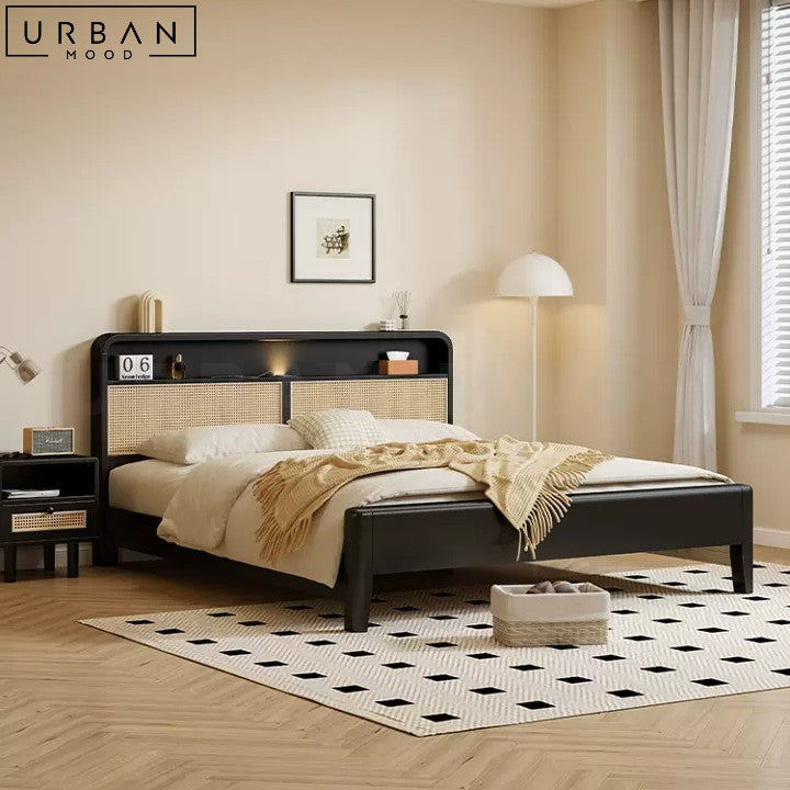 JEPPESEN Japandi Rattan Bedframe Modern Rubber Wood - URBANMOOD