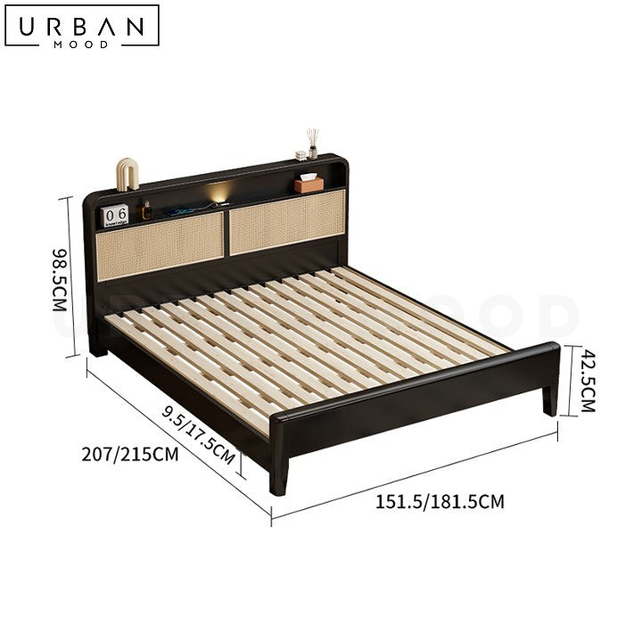 JEPPESEN Japandi Rattan Bedframe Modern Rubber Wood - URBANMOOD