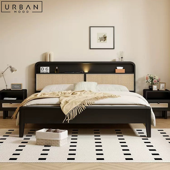 JEPPESEN Japandi Rattan Bedframe Modern Rubber Wood - URBANMOOD