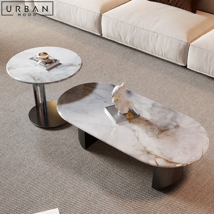 JEREME Modern Marble Coffee Table with Carbon Steel Base - URBANMOOD