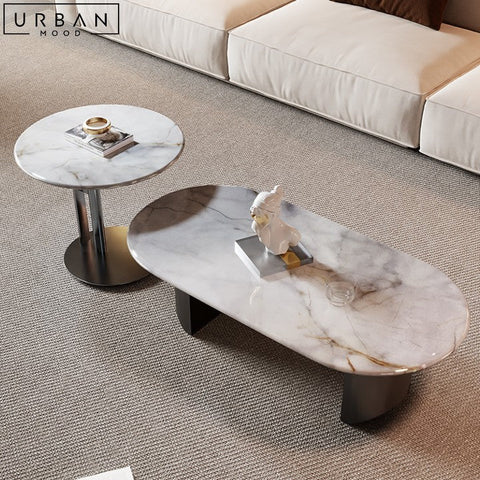 JEREME Modern Marble Coffee Table with Carbon Steel Base - URBANMOOD
