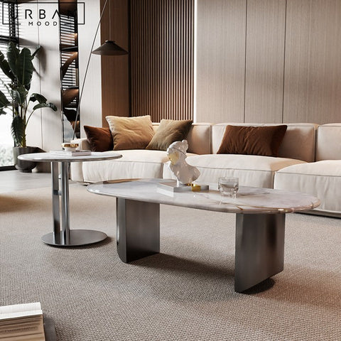 JEREME Modern Marble Coffee Table with Carbon Steel Base - URBANMOOD