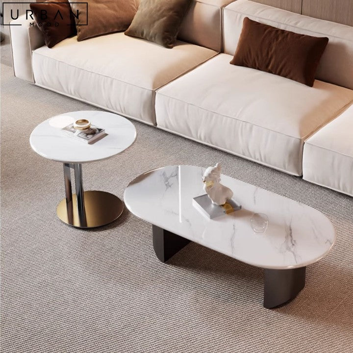 JEREME Modern Marble Coffee Table with Carbon Steel Base - URBANMOOD